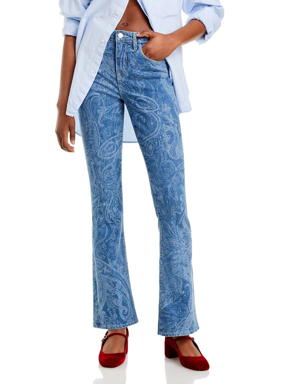 L'AGENCE Stassi High Rise Sleek Baby Boot Jeans Paisley Blue Boho Festival US 26